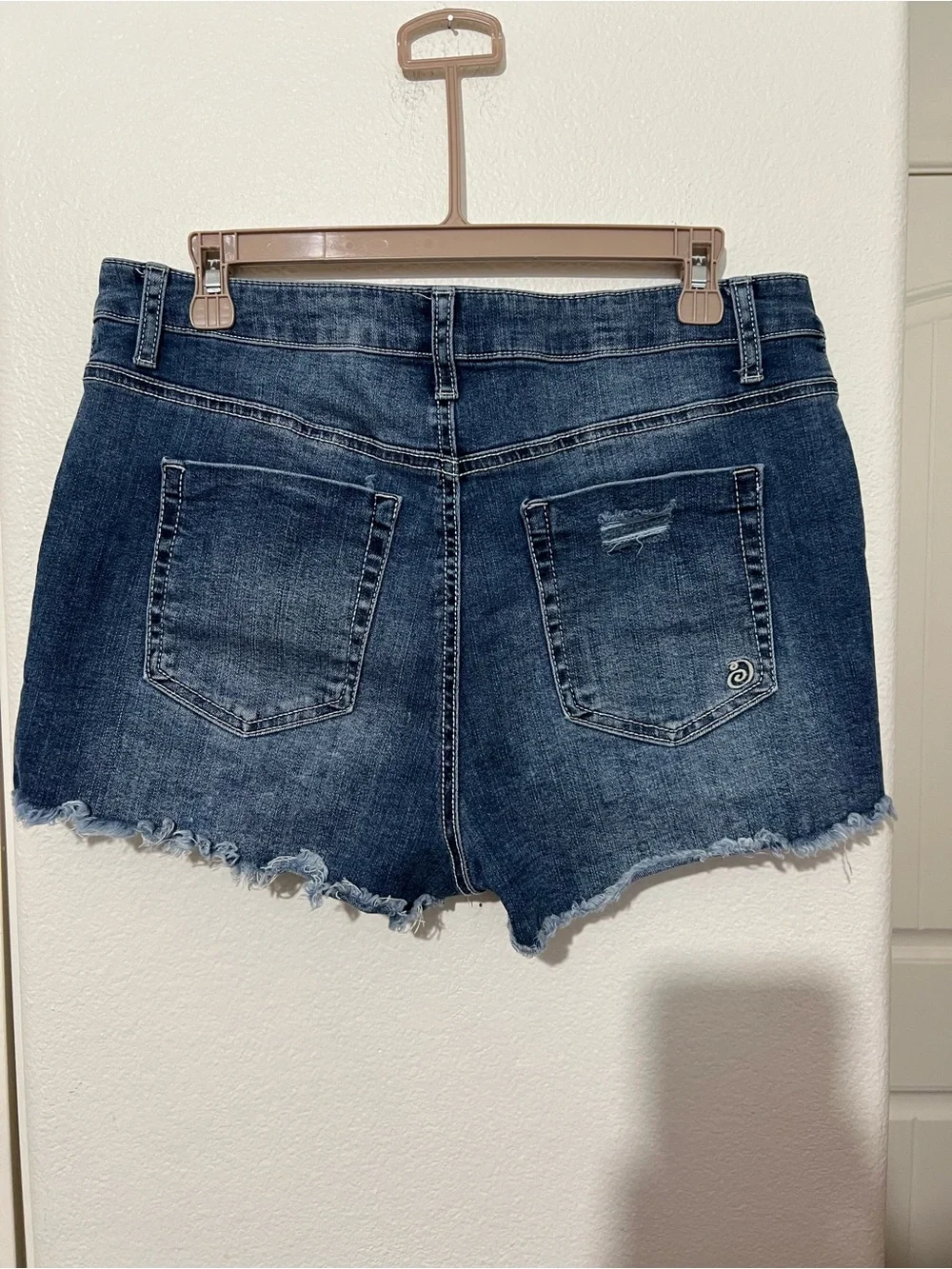 Indigo Rein Distressed Dark Blue Denim Button-Fly Shorts